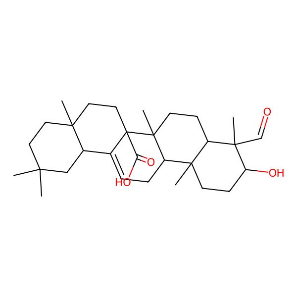 2D Structure of (4aR,6aR,6aR,6bR,8aR,9S,10R,12aR,14bR)-9-formyl-10-hydroxy-2,2,4a,6b,9,12a-hexamethyl-1,3,4,5,6,6a,7,8,8a,10,11,12,13,14b-tetradecahydropicene-6a-carboxylic acid