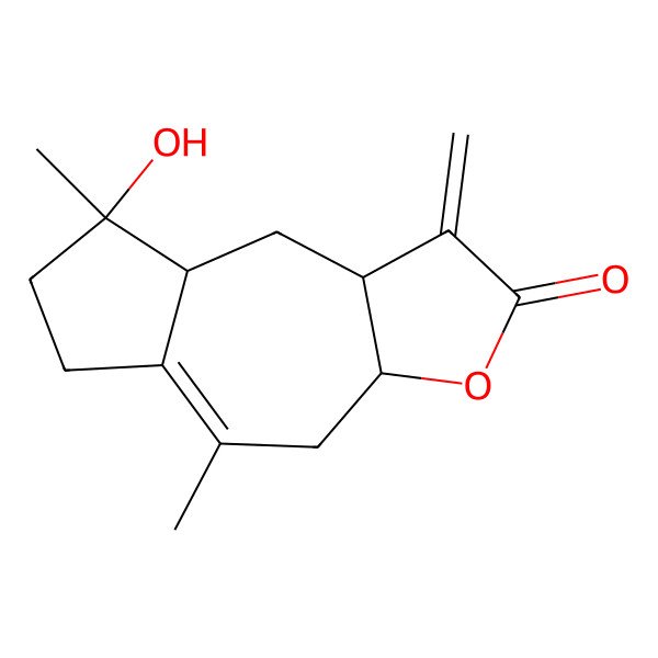 2D Structure of (3aS,8R,8aR,9aR)-8-hydroxy-5,8-dimethyl-1-methylidene-4,6,7,8a,9,9a-hexahydro-3aH-azuleno[6,5-b]furan-2-one