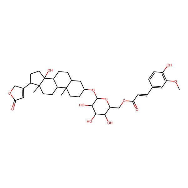 2D Structure of [3,4,5-trihydroxy-6-[[14-hydroxy-10,13-dimethyl-17-(5-oxo-2H-furan-3-yl)-1,2,3,4,5,6,7,8,9,11,12,15,16,17-tetradecahydrocyclopenta[a]phenanthren-3-yl]oxy]oxan-2-yl]methyl 3-(4-hydroxy-3-methoxyphenyl)prop-2-enoate