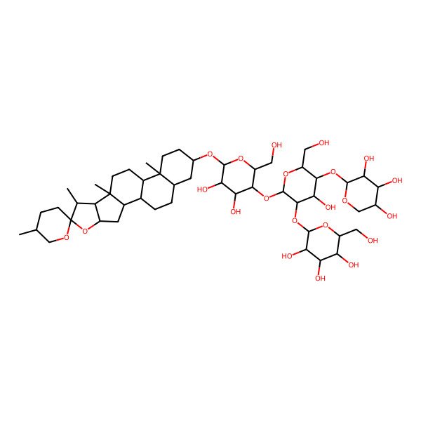 2D Structure of (2S,3R,4S,5R,6R)-2-[(2S,3R,4S,5S,6R)-2-[(2R,3R,4R,5R,6R)-4,5-dihydroxy-2-(hydroxymethyl)-6-[(1R,2S,4S,5'R,6R,7S,8R,9S,12S,13S,16S,18S)-5',7,9,13-tetramethylspiro[5-oxapentacyclo[10.8.0.02,9.04,8.013,18]icosane-6,2'-oxane]-16-yl]oxyoxan-3-yl]oxy-4-hydroxy-6-(hydroxymethyl)-5-[(2S,3R,4S,5R)-3,4,5-trihydroxyoxan-2-yl]oxyoxan-3-yl]oxy-6-(hydroxymethyl)oxane-3,4,5-triol