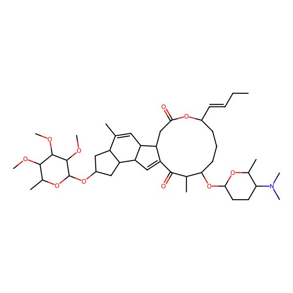 2D Structure of (1S,2S,5R,7S,9S,10S,14R,15S,19R)-19-[(E)-but-1-enyl]-15-[(2R,5S,6R)-5-(dimethylamino)-6-methyloxan-2-yl]oxy-4,14-dimethyl-7-[(2R,3R,4R,5S,6S)-3,4,5-trimethoxy-6-methyloxan-2-yl]oxy-20-oxatetracyclo[10.10.0.02,10.05,9]docosa-3,11-diene-13,21-dione