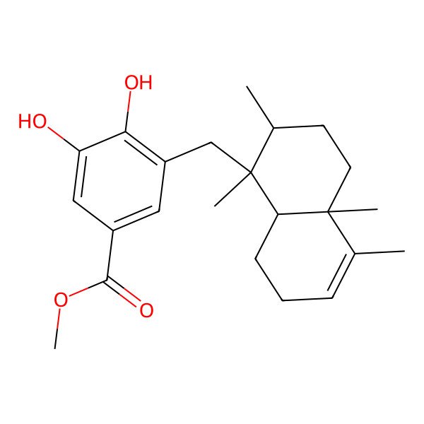 2D Structure of methyl 3-[[(1R,2S,4aS,8aS)-1,2,4a,5-tetramethyl-2,3,4,7,8,8a-hexahydronaphthalen-1-yl]methyl]-4,5-dihydroxybenzoate