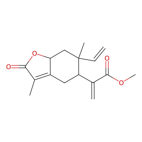 2D Structure of methyl 2-[(5S,6S,7aR)-6-ethenyl-3,6-dimethyl-2-oxo-4,5,7,7a-tetrahydro-1-benzofuran-5-yl]prop-2-enoate