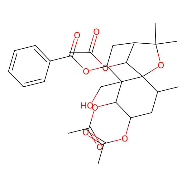 2D Structure of [(1R,2R,4R,5S,6S,7S,9S,12R)-4,5,12-triacetyloxy-6-(hydroxymethyl)-2,10,10-trimethyl-11-oxatricyclo[7.2.1.01,6]dodecan-7-yl] benzoate