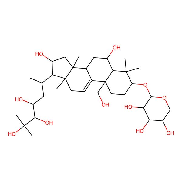 2D Structure of 2-[[6,16-dihydroxy-10-(hydroxymethyl)-4,4,13,14-tetramethyl-17-(4,5,6-trihydroxy-6-methylheptan-2-yl)-2,3,5,6,7,8,12,15,16,17-decahydro-1H-cyclopenta[a]phenanthren-3-yl]oxy]oxane-3,4,5-triol