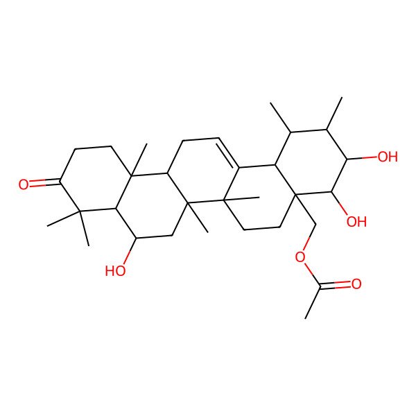 2D Structure of (3,4,8-Trihydroxy-1,2,6a,6b,9,9,12a-heptamethyl-10-oxo-1,2,3,4,5,6,6a,7,8,8a,11,12,13,14b-tetradecahydropicen-4a-yl)methyl acetate