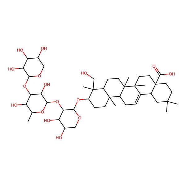 2D Structure of (4aS,6bR,9S,10S,12aR)-10-[(2S,3R,4S,5S)-3-[(2S,3R,4R,5S,6S)-3,5-dihydroxy-6-methyl-4-[(2S,3R,4S,5R)-3,4,5-trihydroxyoxan-2-yl]oxyoxan-2-yl]oxy-4,5-dihydroxyoxan-2-yl]oxy-9-(hydroxymethyl)-2,2,6a,6b,9,12a-hexamethyl-1,3,4,5,6,6a,7,8,8a,10,11,12,13,14b-tetradecahydropicene-4a-carboxylic acid