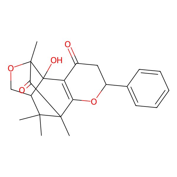 2D Structure of 2-Hydroxy-9,11,14,14-tetramethyl-6-phenyl-7,12-dioxatetracyclo[7.4.1.02,11.03,8]tetradec-3(8)-ene-4,10-dione