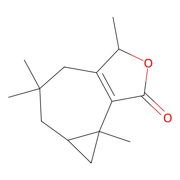 2D Structure of 2,6,6,9-Tetramethyl-10-oxatricyclo[6.3.0.02,4]undec-1(8)-en-11-one