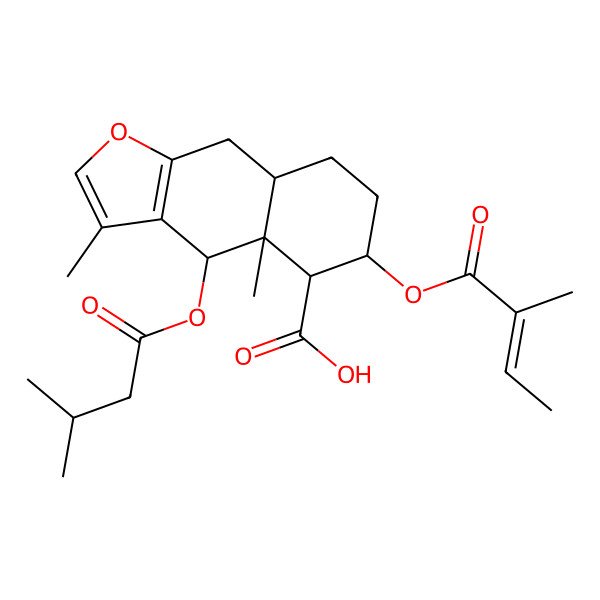 2D Structure of 3,4a-dimethyl-4-(3-methylbutanoyloxy)-6-(2-methylbut-2-enoyloxy)-5,6,7,8,8a,9-hexahydro-4H-benzo[f][1]benzofuran-5-carboxylic acid