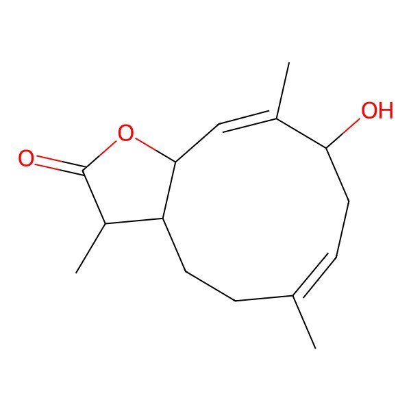 2D Structure of (3S,3aS,6E,9S,10Z,11aS)-9-hydroxy-3,6,10-trimethyl-3a,4,5,8,9,11a-hexahydro-3H-cyclodeca[b]furan-2-one