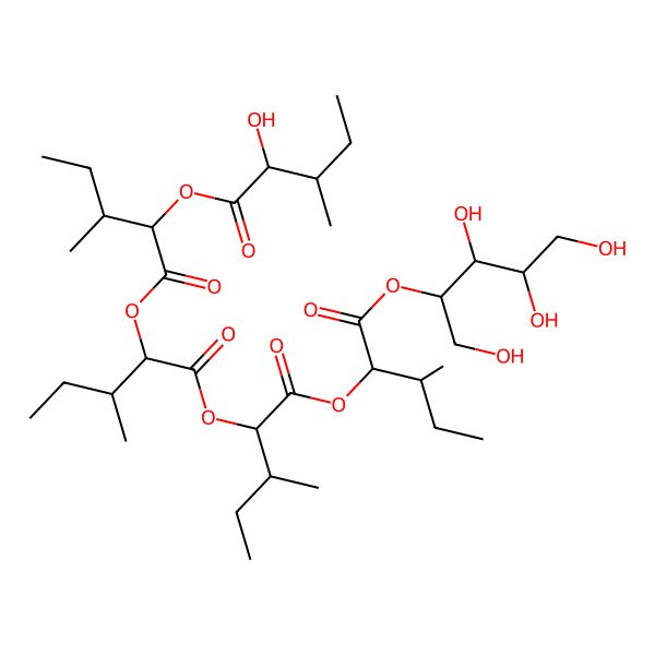 2D Structure of [3-Methyl-1-[3-methyl-1-[3-methyl-1-[3-methyl-1-oxo-1-(1,3,4,5-tetrahydroxypentan-2-yloxy)pentan-2-yl]oxy-1-oxopentan-2-yl]oxy-1-oxopentan-2-yl]oxy-1-oxopentan-2-yl] 2-hydroxy-3-methylpentanoate