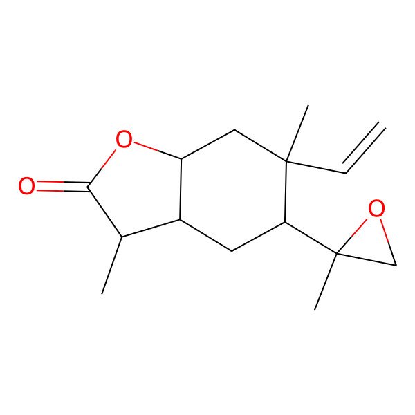 2D Structure of (3S,3aR,5R,6S,7aR)-6-ethenyl-3,6-dimethyl-5-[(2S)-2-methyloxiran-2-yl]-3,3a,4,5,7,7a-hexahydro-1-benzofuran-2-one