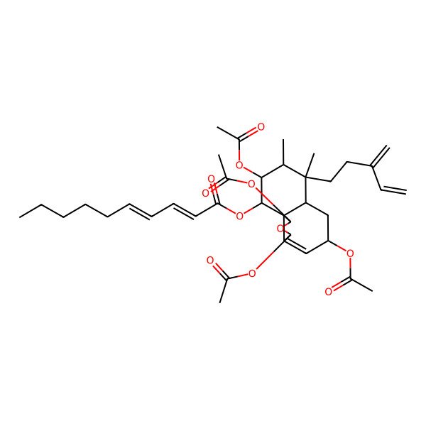 2D Structure of [(1R,3R,5R,6aS,7S,8S,9R,10R,10aS)-1,3,5,9-tetraacetyloxy-7,8-dimethyl-7-(3-methylidenepent-4-enyl)-1,3,5,6,6a,8,9,10-octahydrobenzo[d][2]benzofuran-10-yl] (2E,4E)-deca-2,4-dienoate
