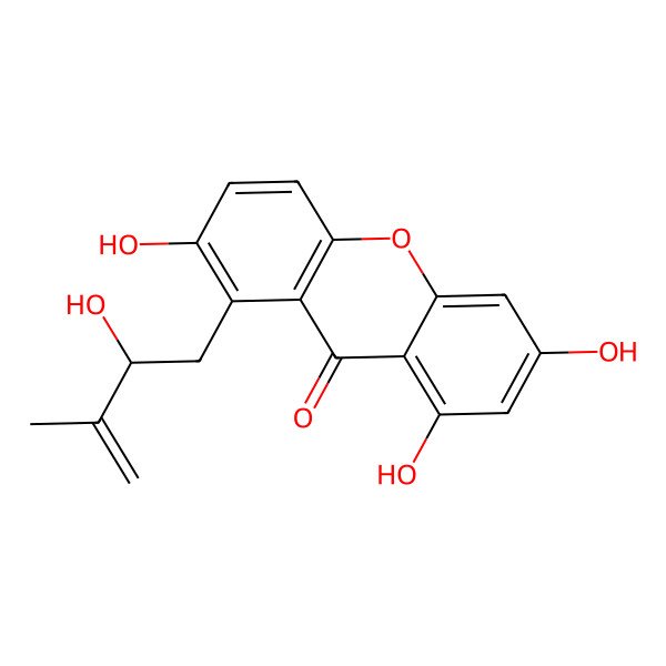 2D Structure of 2,6,8-trihydroxy-1-[(2S)-2-hydroxy-3-methylbut-3-enyl]xanthen-9-one