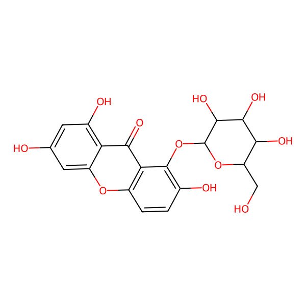 2D Structure of 2,6,8-Trihydroxy-1-[3,4,5-trihydroxy-6-(hydroxymethyl)oxan-2-yl]oxyxanthen-9-one