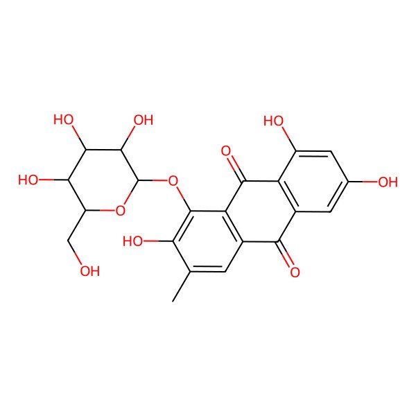 2D Structure of 2,6,8-Trihydroxy-3-methyl-1-[3,4,5-trihydroxy-6-(hydroxymethyl)oxan-2-yl]oxyanthracene-9,10-dione