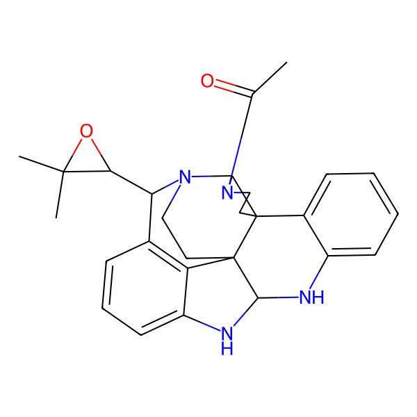2D Structure of 1-[(2R,6S,14S,22S,25R)-25-[(2S)-3,3-dimethyloxiran-2-yl]-1,3,13,15-tetrazaheptacyclo[18.4.1.02,6.06,22.07,12.014,22.016,21]pentacosa-7,9,11,16,18,20-hexaen-3-yl]ethanone