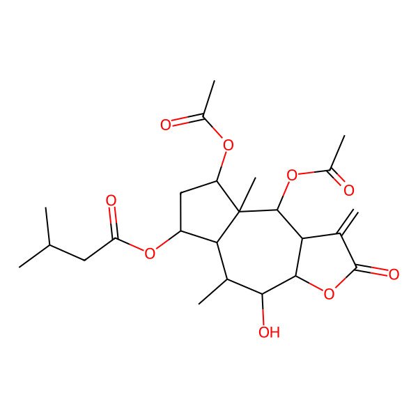 2D Structure of [(3aR,4R,5S,5aS,6S,8R,8aS,9R,9aS)-8,9-diacetyloxy-4-hydroxy-5,8a-dimethyl-1-methylidene-2-oxo-4,5,5a,6,7,8,9,9a-octahydro-3aH-azuleno[6,5-b]furan-6-yl] 3-methylbutanoate