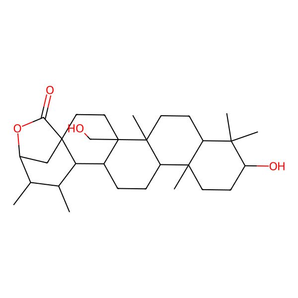 2D Structure of (1R,4S,5R,8R,10R,13R,14R,17R,18S,19S,20S,21S)-10-hydroxy-4-(hydroxymethyl)-5,9,9,13,19,20-hexamethyl-22-oxahexacyclo[19.2.1.01,18.04,17.05,14.08,13]tetracosan-23-one
