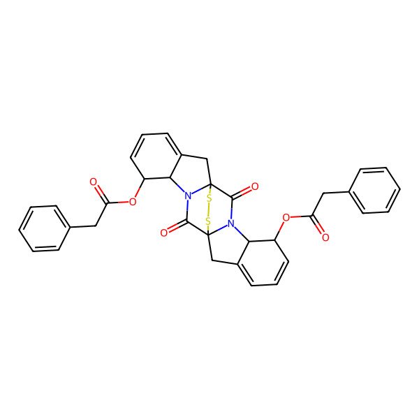 2D Structure of [2,12-Dioxo-15-(2-phenylacetyl)oxy-21,22-dithia-3,13-diazahexacyclo[9.9.2.01,13.03,11.04,9.014,19]docosa-6,8,16,18-tetraen-5-yl] 2-phenylacetate