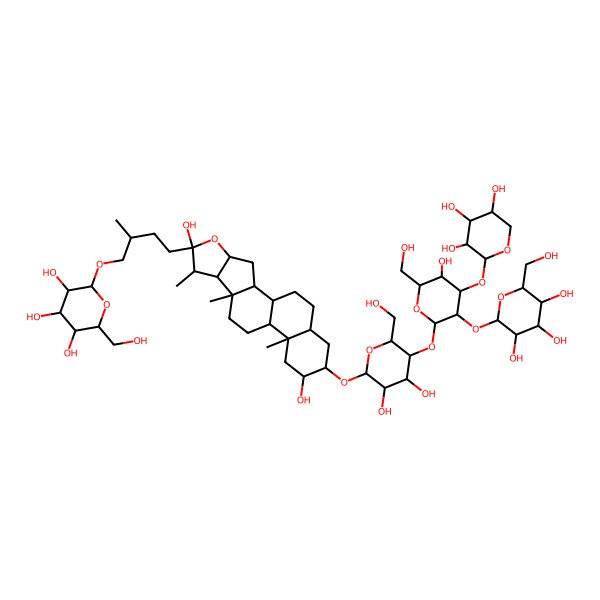 2D Structure of (2R,3R,4S,5R,6R)-2-[(2R)-4-[(1R,2S,4S,6R,7S,8R,9S,12S,13S,15R,16R,18S)-16-[(2R,3R,4R,5S,6R)-3,4-dihydroxy-5-[(2S,3R,4S,5R,6R)-5-hydroxy-6-(hydroxymethyl)-3-[(2S,3R,4S,5S,6R)-3,4,5-trihydroxy-6-(hydroxymethyl)oxan-2-yl]oxy-4-[(2S,3R,4S,5R)-3,4,5-trihydroxyoxan-2-yl]oxyoxan-2-yl]oxy-6-(hydroxymethyl)oxan-2-yl]oxy-6,15-dihydroxy-7,9,13-trimethyl-5-oxapentacyclo[10.8.0.02,9.04,8.013,18]icosan-6-yl]-2-methylbutoxy]-6-(hydroxymethyl)oxane-3,4,5-triol