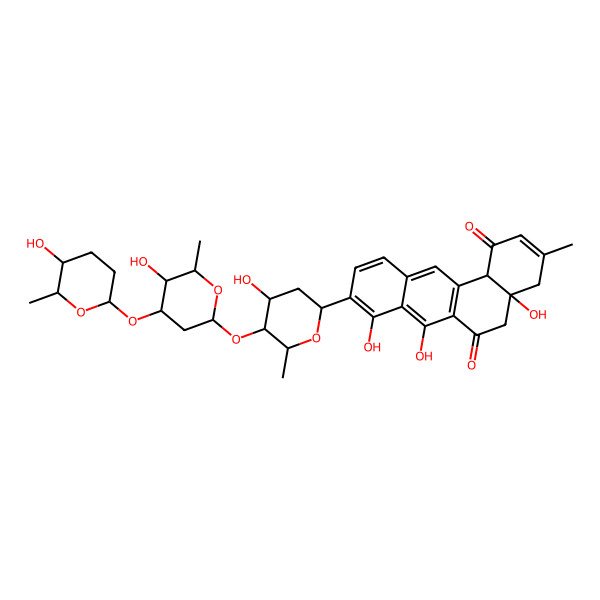 2D Structure of 4a,7,8-trihydroxy-9-[4-hydroxy-5-[5-hydroxy-4-(5-hydroxy-6-methyloxan-2-yl)oxy-6-methyloxan-2-yl]oxy-6-methyloxan-2-yl]-3-methyl-5,12b-dihydro-4H-benzo[a]anthracene-1,6-dione