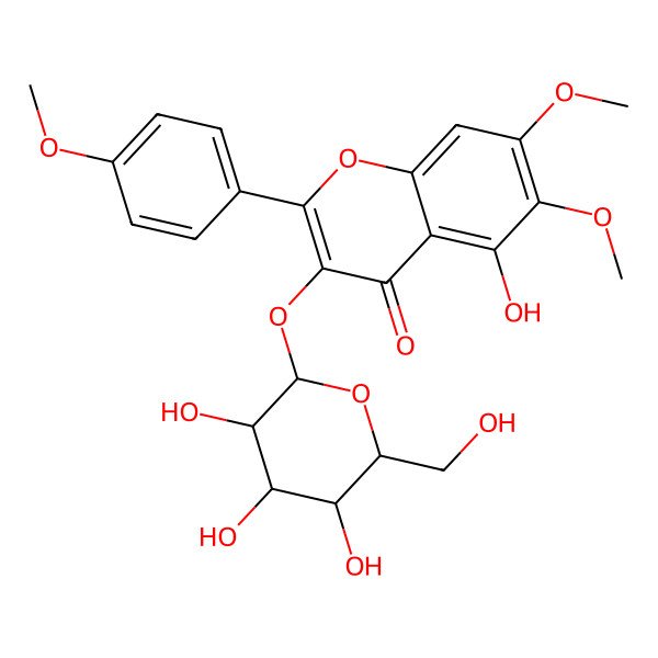 2D Structure of 5-hydroxy-6,7-dimethoxy-2-(4-methoxyphenyl)-3-[(2S,3R,4S,5R,6R)-3,4,5-trihydroxy-6-(hydroxymethyl)oxan-2-yl]oxychromen-4-one
