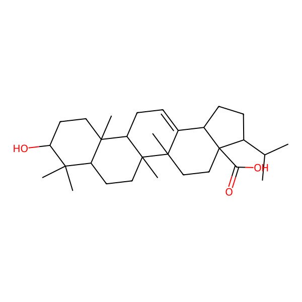 2D Structure of 9-Hydroxy-5a,5b,8,8,11a-pentamethyl-3-propan-2-yl-1,2,3,4,5,6,7,7a,9,10,11,11b,12,13b-tetradecahydrocyclopenta[a]chrysene-3a-carboxylic acid