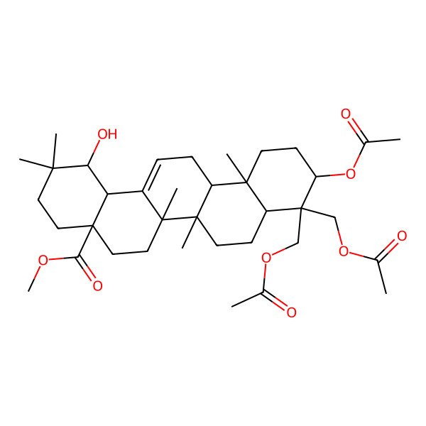 2D Structure of Methyl 10-acetyloxy-9,9-bis(acetyloxymethyl)-1-hydroxy-2,2,6a,6b,12a-pentamethyl-1,3,4,5,6,6a,7,8,8a,10,11,12,13,14b-tetradecahydropicene-4a-carboxylate