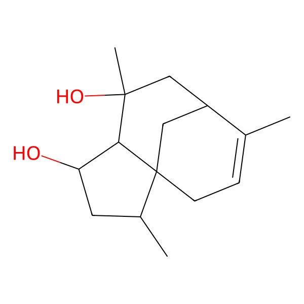 2D Structure of 2,6,9-Trimethyltricyclo[6.3.1.01,5]dodec-9-ene-4,6-diol