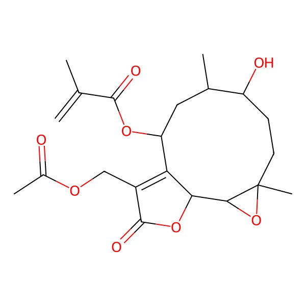 2D Structure of [12-(Acetyloxymethyl)-7-hydroxy-4,8-dimethyl-13-oxo-3,14-dioxatricyclo[9.3.0.02,4]tetradec-11-en-10-yl] 2-methylprop-2-enoate