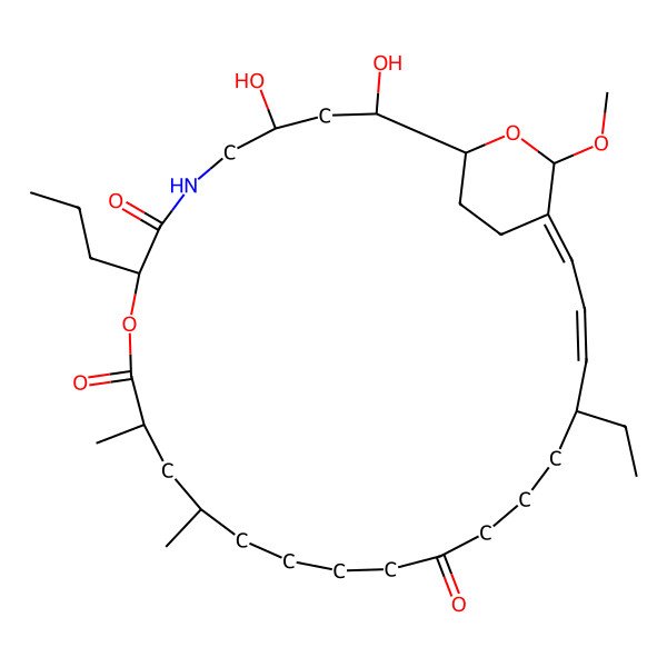 2D Structure of (1S,2R,4S,8S,11S,13S,22R,23E,25Z,27S)-22-ethyl-2,4-dihydroxy-27-methoxy-11,13-dimethyl-8-propyl-9,28-dioxa-6-azabicyclo[24.2.2]triaconta-23,25-diene-7,10,18-trione