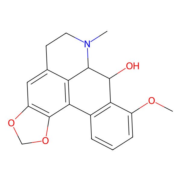 2D Structure of 5H-Benzo(g)-1,3-benzodioxolo(6,5,4-de)quinolin-8-ol, 6,7,7a,8-tetrahydro-9-methoxy-7-methyl-, (7aS,8R)- 2D Structure of 5H-Benzo(g)-1,3-benzodioxolo(6,5,4-de)quinolin-8-ol, 6,7,7a,8-tetrahydro-9-methoxy-7-methyl-, (7aS,8R)-