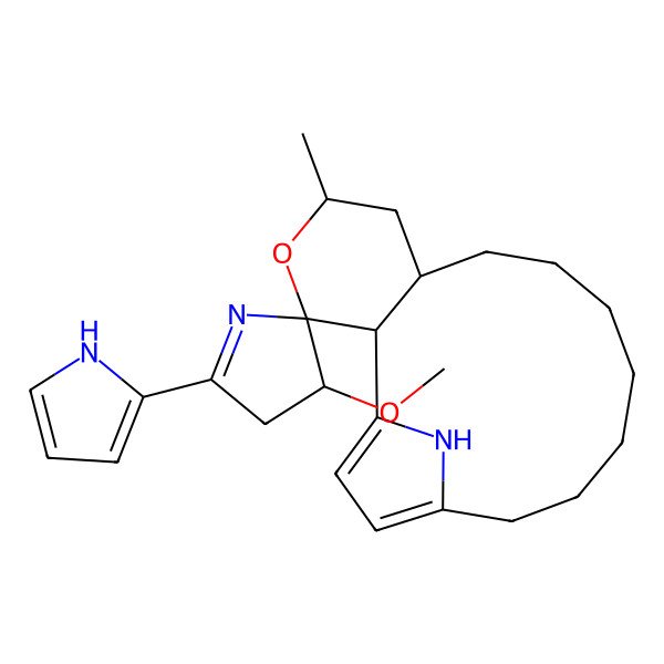 2D Structure of (2R,2'S,3S,5'S,7'S)-3-methoxy-5'-methyl-5-(1H-pyrrol-2-yl)spiro[3,4-dihydropyrrole-2,3'-4-oxa-18-azatricyclo[13.2.1.02,7]octadeca-1(17),15-diene]
