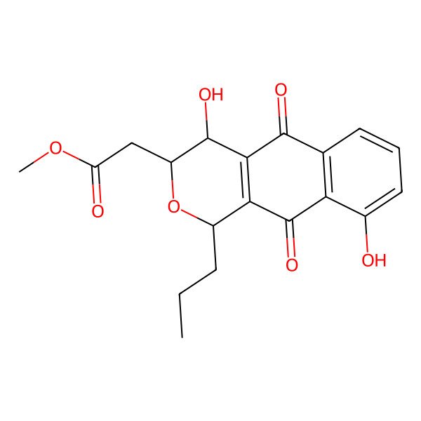 2D Structure of Methyl 2-[(1R,3R,4R)-4,9-Dihydroxy-5,10-Dioxo-1-Propyl-3,4-Dihydro-1H-Benzo[G]Isochromen-3-Yl]Acetate