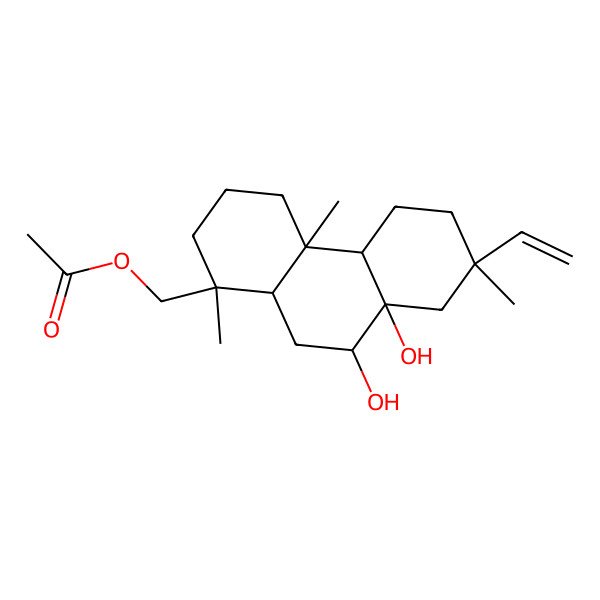 2D Structure of [(1R,4aS,4bR,7S,8aR,9S,10aR)-7-ethenyl-8a,9-dihydroxy-1,4a,7-trimethyl-2,3,4,4b,5,6,8,9,10,10a-decahydrophenanthren-1-yl]methyl acetate