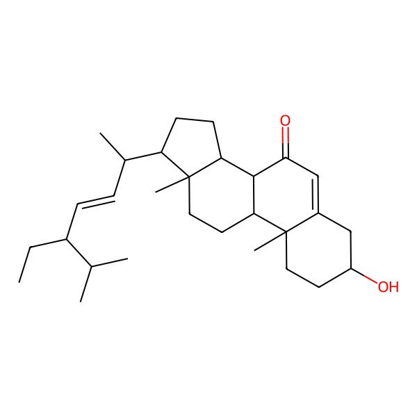 2D Structure of 17-(5-Ethyl-6-methylhept-3-en-2-yl)-3-hydroxy-10,13-dimethyl-1,2,3,4,8,9,11,12,14,15,16,17-dodecahydrocyclopenta[a]phenanthren-7-one