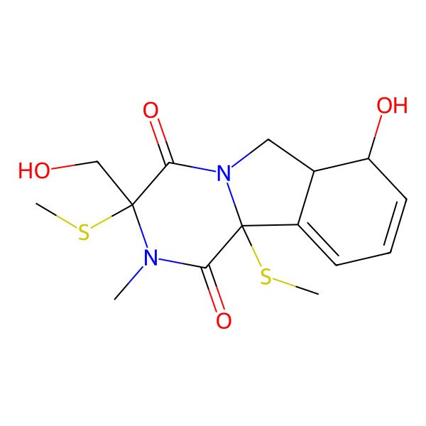 2D Structure of (3R,6aR,7S,10bR)-7-hydroxy-3-(hydroxymethyl)-2-methyl-3,10b-bis(methylsulfanyl)-6a,7-dihydro-6H-pyrazino[2,1-a]isoindole-1,4-dione