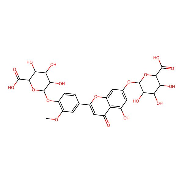 2D Structure of 4-[7-(beta-D-Glucopyranuronosyloxy)-5-hydroxy-4-oxo-4H-1-benzopyran-2-yl]-2-methoxyphenyl beta-D-glucopyranosiduronic acid