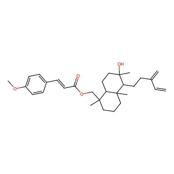 2D Structure of [6-hydroxy-1,4a,6-trimethyl-5-(3-methylidenepent-4-enyl)-3,4,5,7,8,8a-hexahydro-2H-naphthalen-1-yl]methyl 3-(4-methoxyphenyl)prop-2-enoate