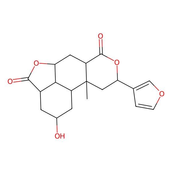 2D Structure of (1S,2S,7R,9R,12S,16S)-4-(furan-3-yl)-14-hydroxy-2-methyl-5,10-dioxatetracyclo[7.6.1.02,7.012,16]hexadecane-6,11-dione