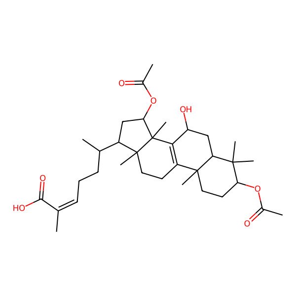 2D Structure of (E,6R)-6-[(3R,5R,7R,10S,13R,14R,15S,17R)-3,15-diacetyloxy-7-hydroxy-4,4,10,13,14-pentamethyl-2,3,5,6,7,11,12,15,16,17-decahydro-1H-cyclopenta[a]phenanthren-17-yl]-2-methylhept-2-enoic acid
