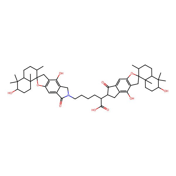 2D Structure of 2-(2',4-dihydroxy-1',1',4'a,6'-tetramethyl-7-oxo-spiro[5,6-dihydro-3H-cyclopenta[f]benzofuran-2,5'-decalin]-6-yl)-6-(2',4-dihydroxy-1',1',4'a,6'-tetramethyl-7-oxo-spiro[3,5-dihydrofuro[2,3-f]isoindole-2,5'-decalin]-6-yl)hexanoic acid
