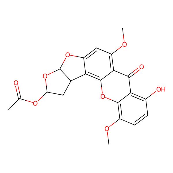 2D Structure of (15-Hydroxy-11,18-dimethoxy-13-oxo-6,8,20-trioxapentacyclo[10.8.0.02,9.03,7.014,19]icosa-1,9,11,14,16,18-hexaen-5-yl) acetate