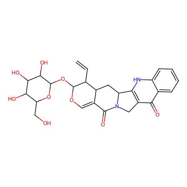 2D Structure of 19-Ethenyl-18-[3,4,5-trihydroxy-6-(hydroxymethyl)oxan-2-yl]oxy-17-oxa-3,13-diazapentacyclo[11.8.0.02,11.04,9.015,20]henicosa-2(11),4,6,8,15-pentaene-10,14-dione