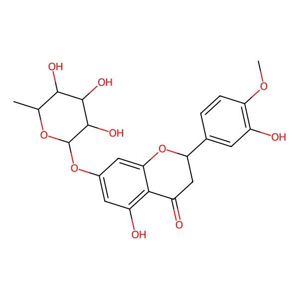 2D Structure of (2S)-5-hydroxy-2-(3-hydroxy-4-methoxyphenyl)-7-[(2S,3R,4S,5R,6S)-3,4,5-trihydroxy-6-methyloxan-2-yl]oxy-2,3-dihydrochromen-4-one