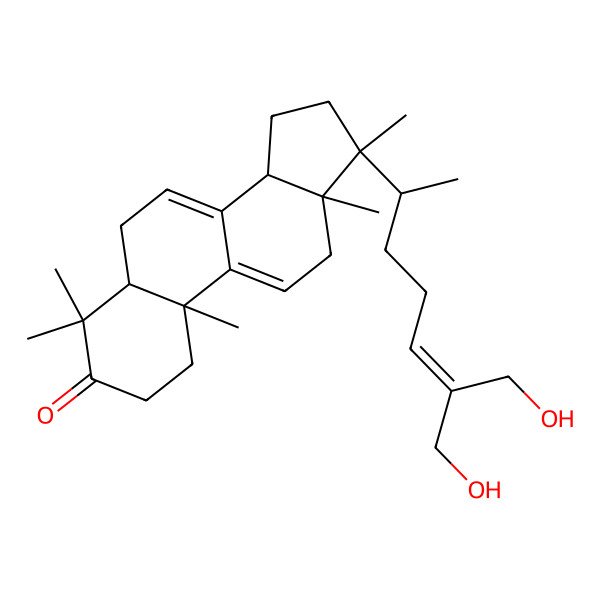 2D Structure of (5R,10S,13S,14R,17R)-17-[(2R)-7-hydroxy-6-(hydroxymethyl)hept-5-en-2-yl]-4,4,10,13,17-pentamethyl-1,2,5,6,12,14,15,16-octahydrocyclopenta[a]phenanthren-3-one