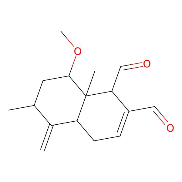 2D Structure of (1R,4aS,6S,8R,8aS)-8-methoxy-6,8a-dimethyl-5-methylidene-1,4,4a,6,7,8-hexahydronaphthalene-1,2-dicarbaldehyde
