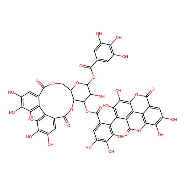 2D Structure of [3,4,5,12,21,22,23-Heptahydroxy-8,18-dioxo-13-(3,4,5-trihydroxybenzoyl)oxy-9,14,17-trioxatetracyclo[17.4.0.02,7.010,15]tricosa-1(23),2,4,6,19,21-hexaen-11-yl] 3,4,5-trihydroxy-2-(6,7,13,14-tetrahydroxy-3,10-dioxo-2,9-dioxatetracyclo[6.6.2.04,16.011,15]hexadeca-1(15),4(16),5,7,11,13-hexaen-5-yl)benzoate